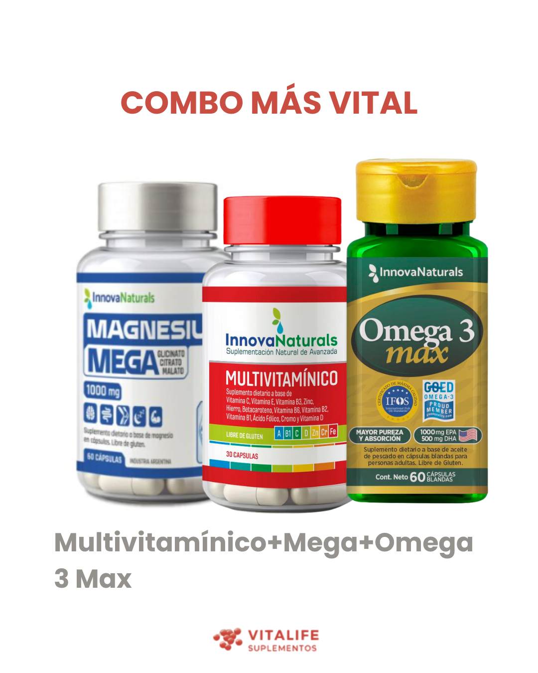 Combo Omega Max + Multivitamínico + Mega Magnesio